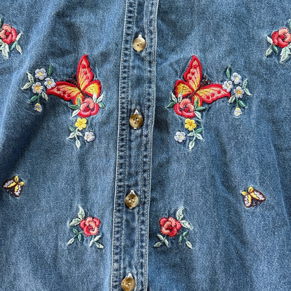 Vintage 2000s Cool Blues Women's Small Denim Butterfly Embroidered Vest - Picture 3 of 6